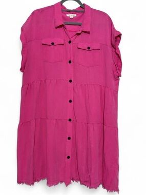 Umgee Fuchsia Pink Tiered Button Front Mini Dress